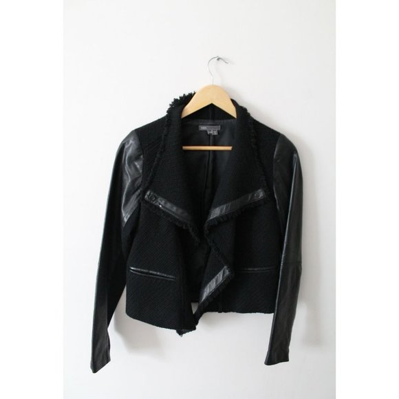 Vince Boucle Scuba Moto Jacket with Leather Sleeves Black Size XS - Picture 3 of 9